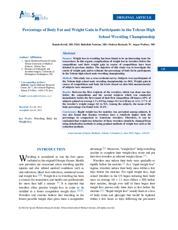 (PDF) Percentage of body fat and weight gain in participants in the