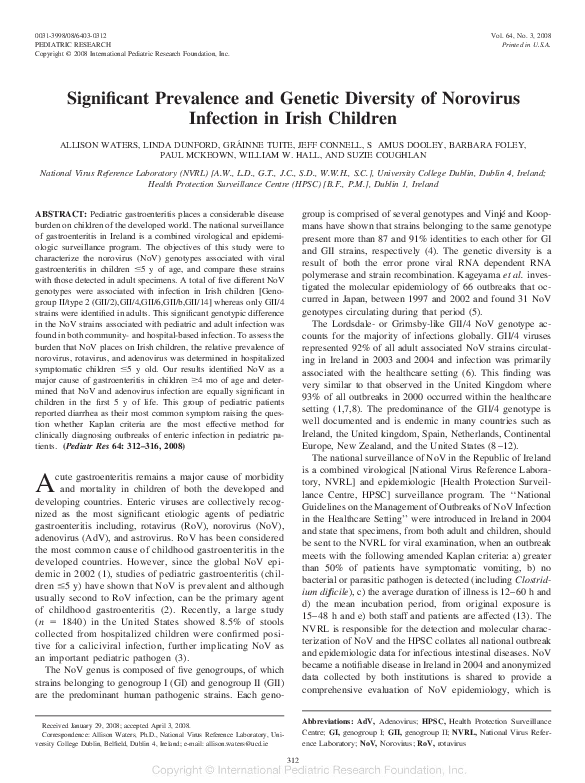(PDF) Significant Prevalence and Genetic Diversity of Norovirus ...