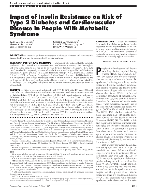 (PDF) Impact of Insulin Resistance on Risk of Type 2 Diabetes and ...