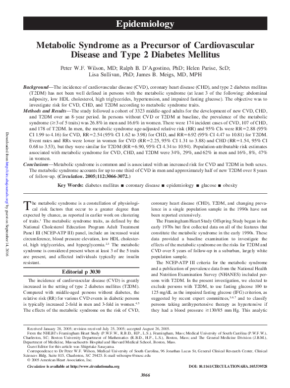 (PDF) Metabolic Syndrome as a Precursor of Cardiovascular Disease and ...