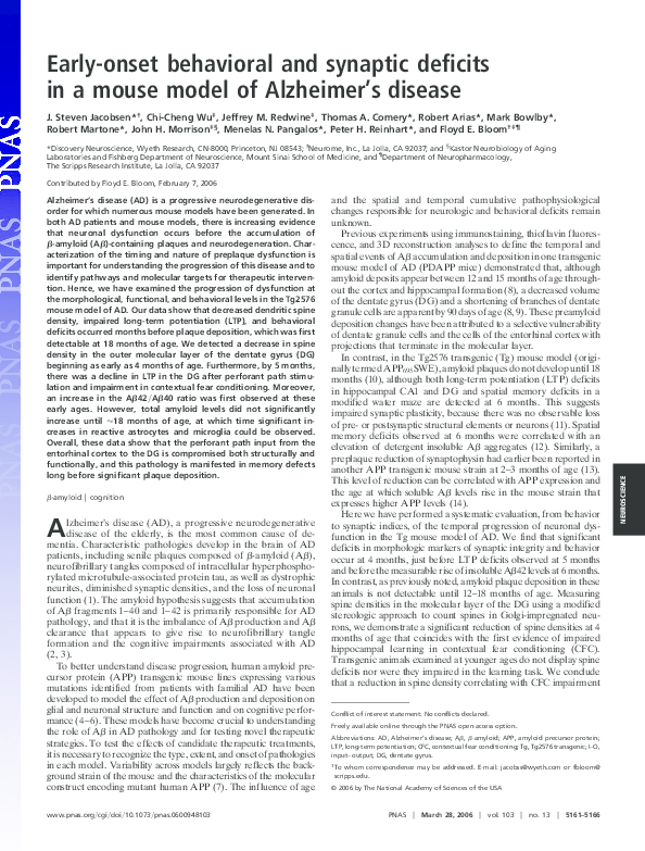 (PDF) Early-onset behavioral and synaptic deficits in a mouse model of ...