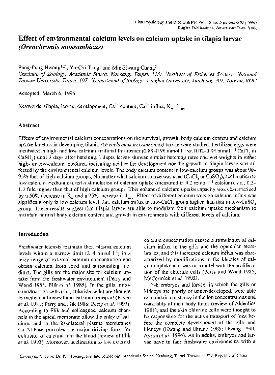 (PDF) Effect of environmental calcium levels on calcium uptake in ...