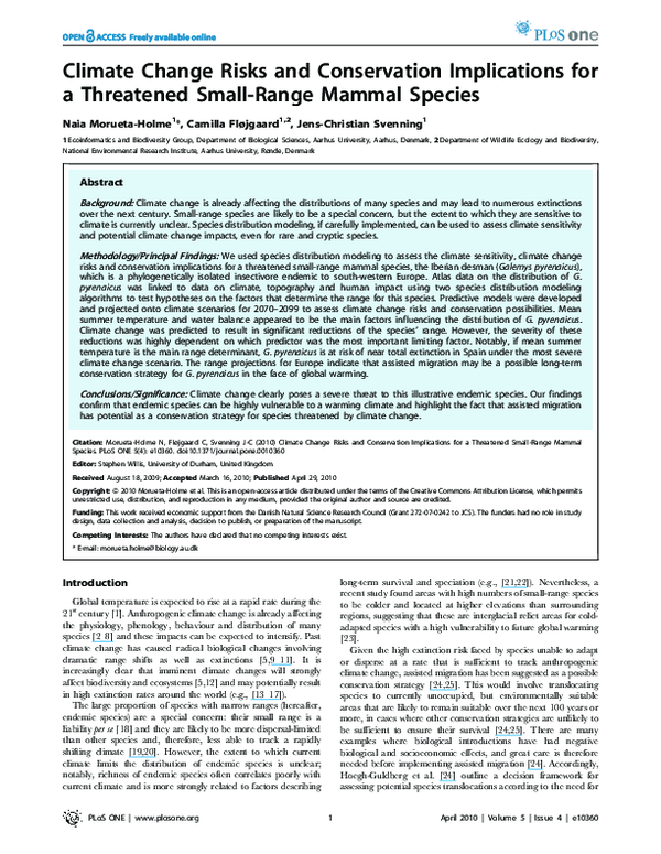 (PDF) Climate Change Risks and Conservation Implications for a ...
