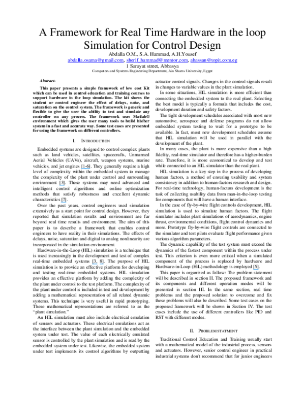 (PDF) A Framework for Real Time Hardware in the loop Simulation for ...