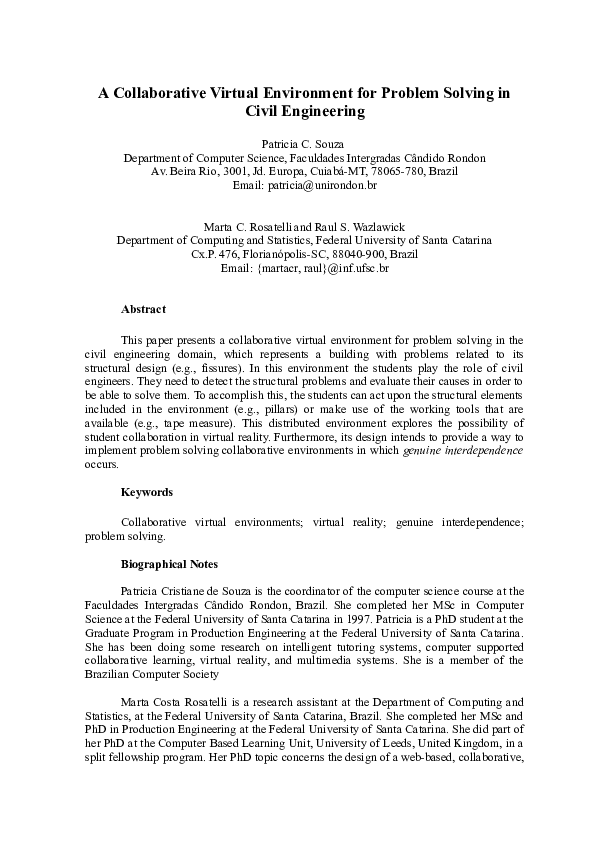 (DOC) A collaborative virtual environment for problem solving in civil ...