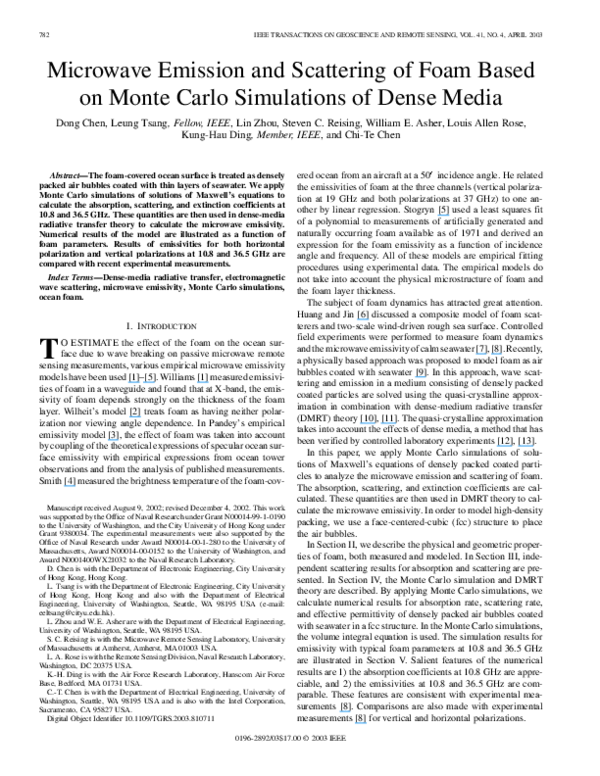 (PDF) Microwave emission and scattering of foam based on Monte Carlo ...