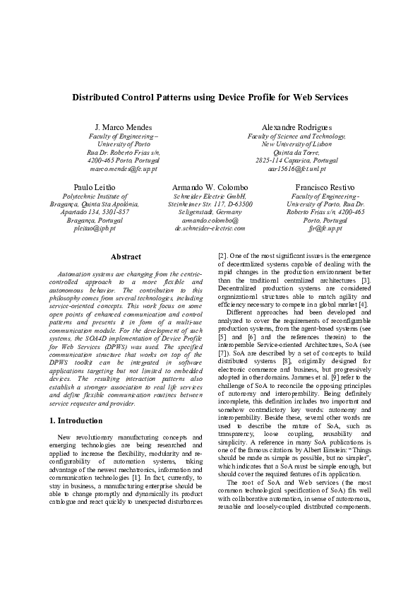 (PDF) Distributed Control Patterns using Device Profile for 