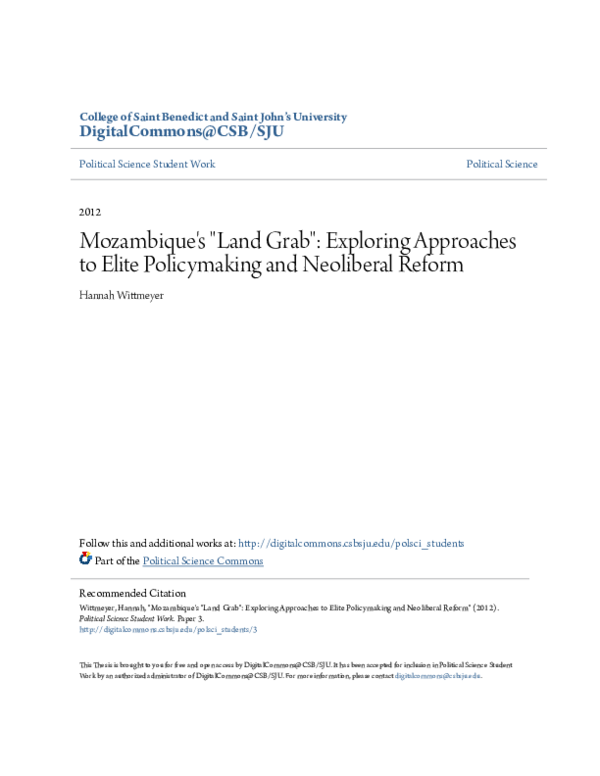 Pdf Mozambique S Land Grab Exploring Approaches To Elite