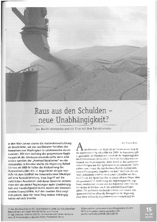 Raus Aus Den Schulden Neue Unabhangigkeit Das Wachstumsmantra Und Die Crux Mit Dem Extraktivismus Ila Juni 16 Tobias Boos Academia Edu