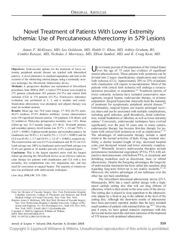 (PDF) Novel Treatment of Patients With Lower Extremity Ischemia: Use of ...