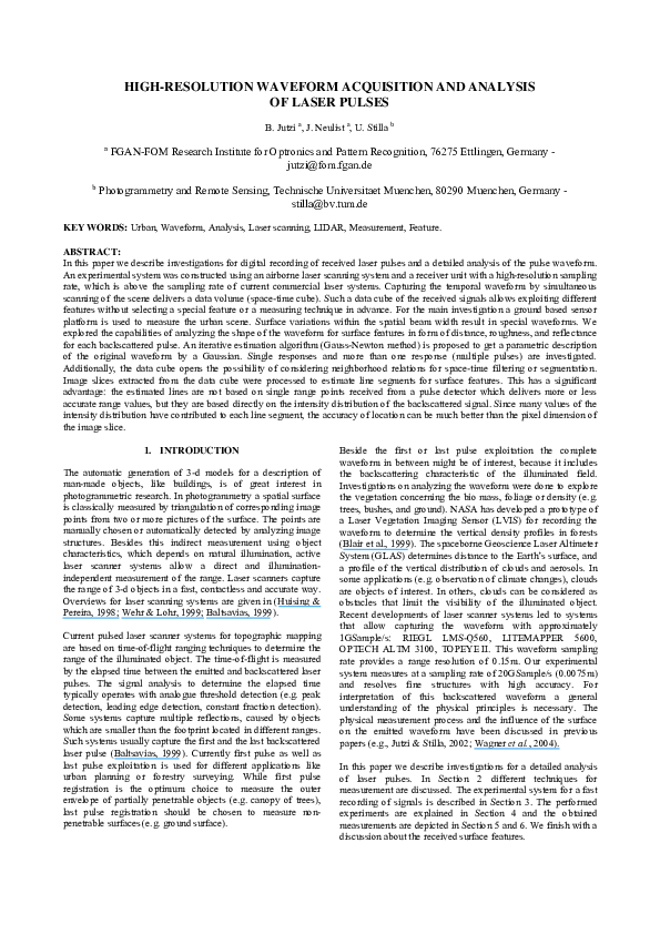 (PDF) High Resolution Waveform Acquisition and Analysis for Pulsed Laser