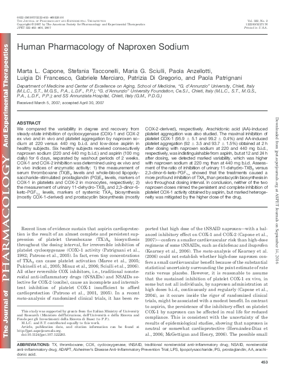 PDF) Human pharmacology of naproxen sodium | Paola Patrignani 