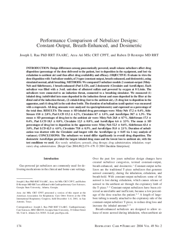 (PDF) Performance Comparison of Nebulizer Designs: Constant-Output ...