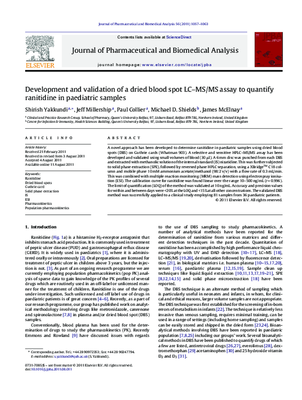 (PDF) Development and validation of a dried blood spot LC–MS/MS assay ...
