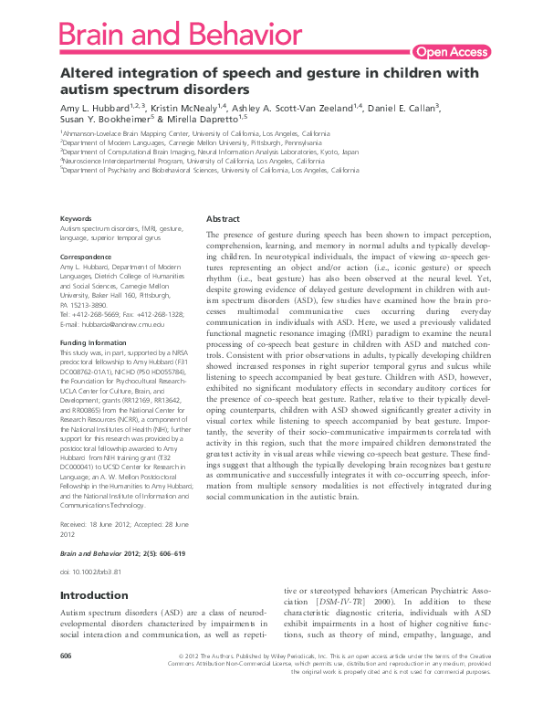 (PDF) Altered integration of speech and gesture in children with autism ...