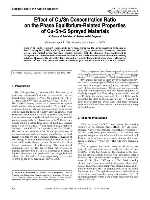 (PDF) Effect of Cu/Sn Concentration Ratio on the Phase Equilibrium ...