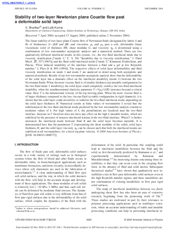 (PDF) Stability of two-layer Newtonian plane Couette flow past a ...