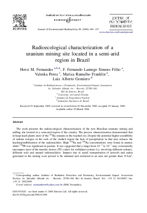 (PDF) Radioecological characterization of a uranium mining site located ...