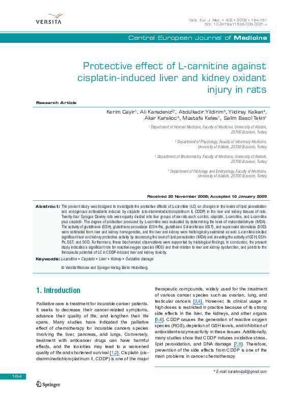 Pdf Protective Effect Of L Carnitine Against Cisplatin Induced