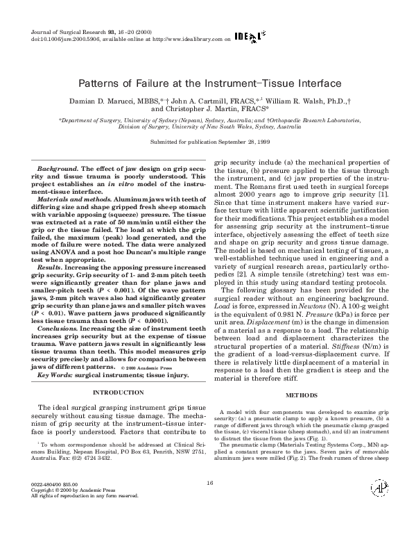 (PDF) Patterns of Failure at the Instrument–Tissue Interface