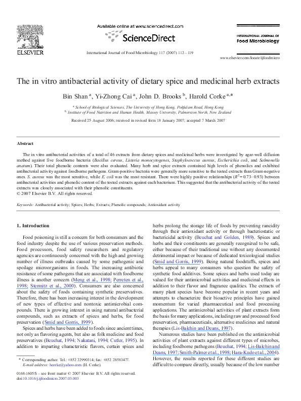 (PDF) The in vitro antibacterial activity of dietary spice and ...