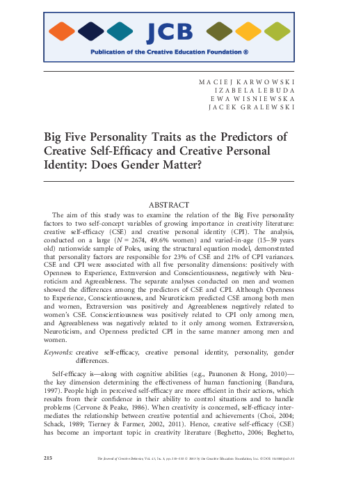 (PDF) Big Five Personality Traits as the Predictors of Creative Self ...