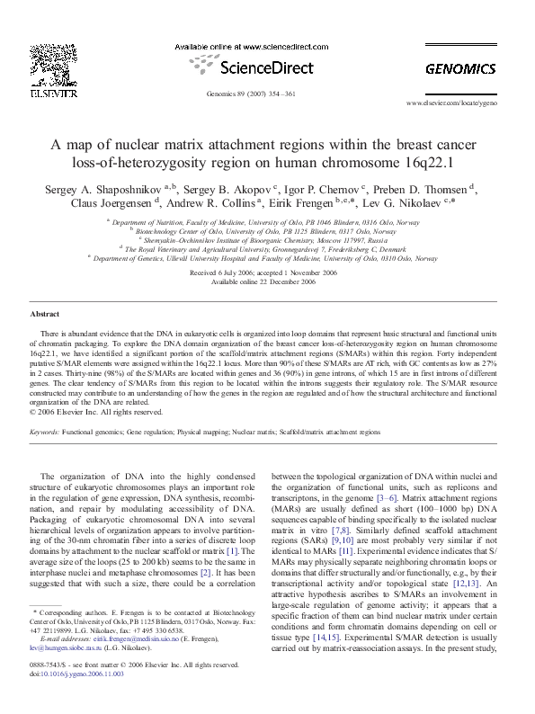 (PDF) A map of nuclear matrix attachment regions within the breast ...