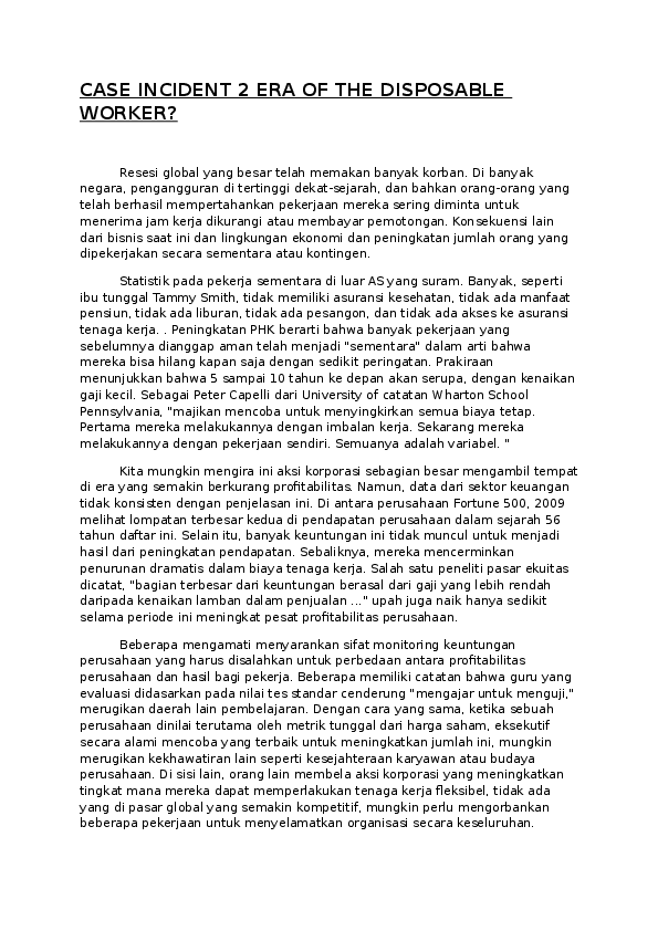 (DOC) CASE INCIDENT 2 ERA OF THE DISPOSABLE WORKER Dery Anggara