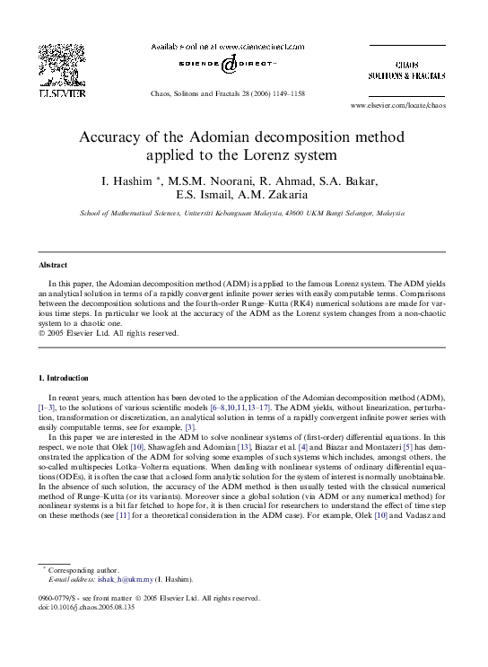 (PDF) Accuracy of the Adomian decomposition method applied to the ...