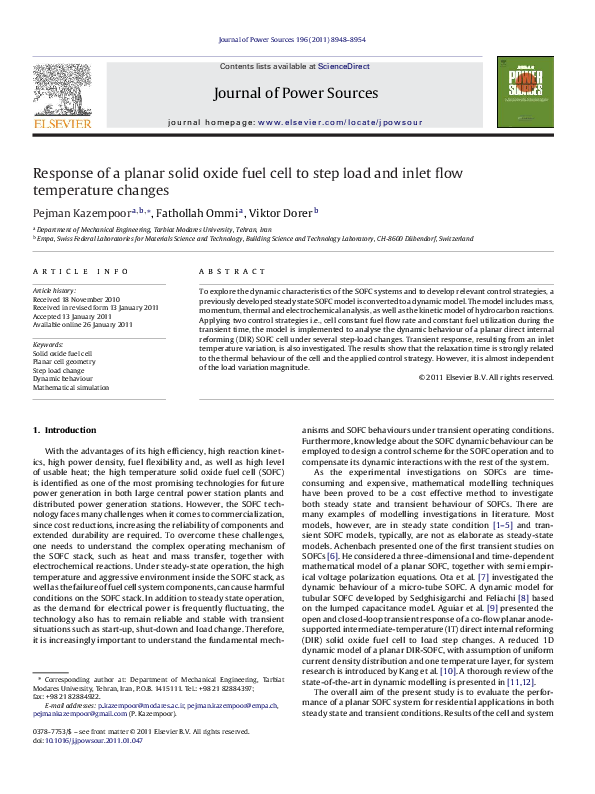 (PDF) Response of a planar solid oxide fuel cell to step load and inlet ...