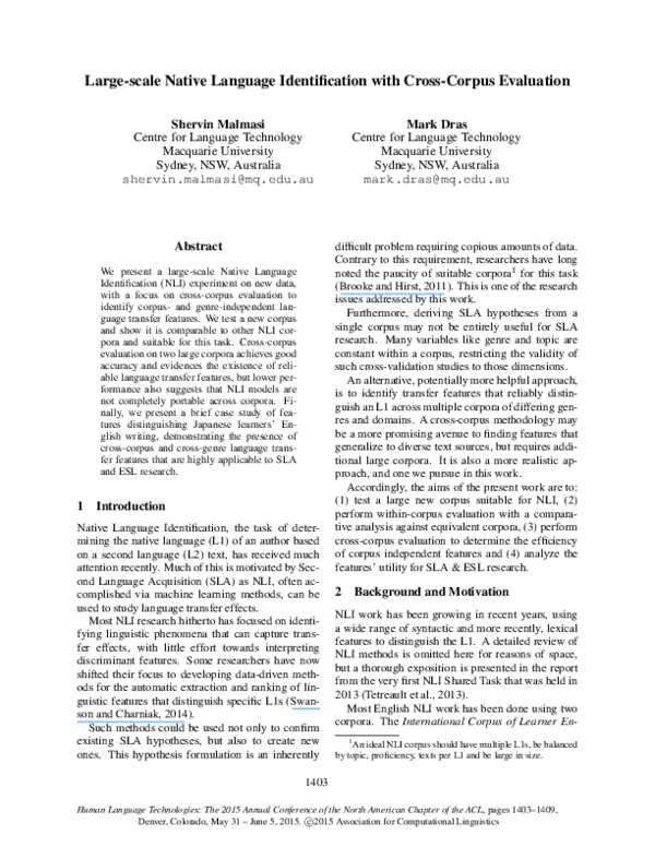 (PDF) Large-Scale Native Language Identification with Cross-Corpus ...