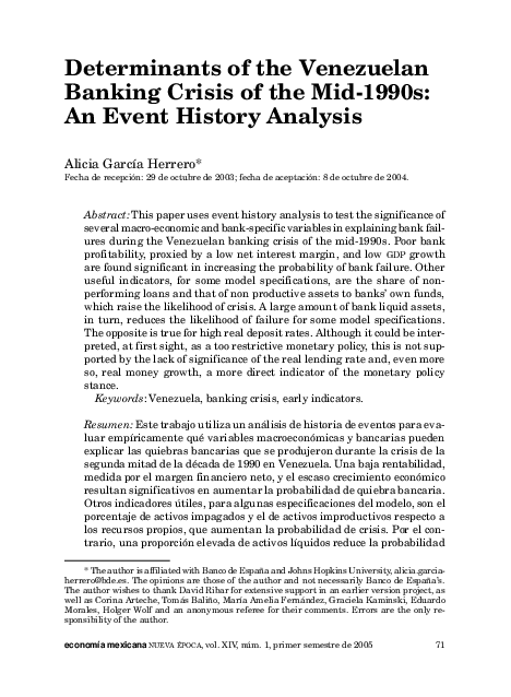(PDF) Determinants of the Venezuelan Banking Crisis of the Mid1990s
