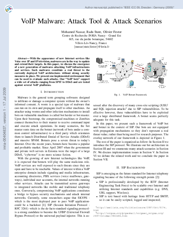 (PDF) VoIP Malware: Attack Tool & Attack Scenarios