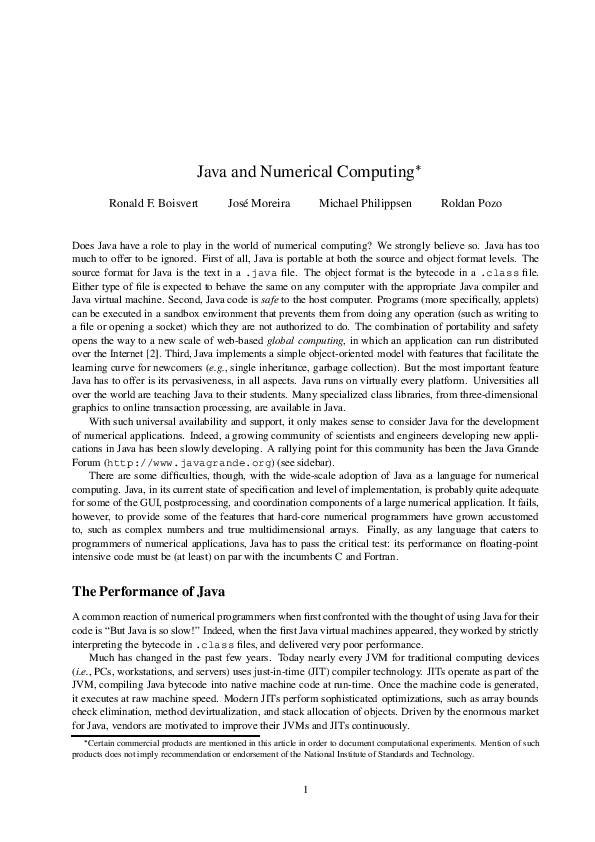 (PDF) Java and numerical computing