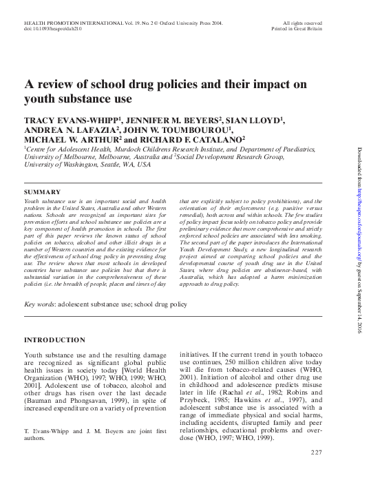 (PDF) A review of school drug policies and their impact on youth ...