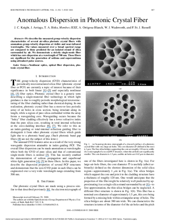 (PDF) Anomalous dispersion in photonic crystal fiber