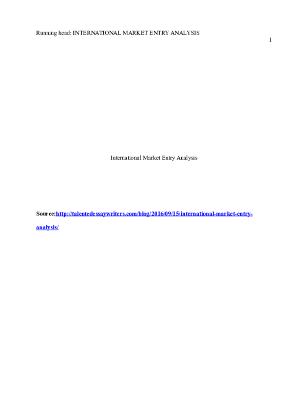 (DOC) International Market Entry Analysis