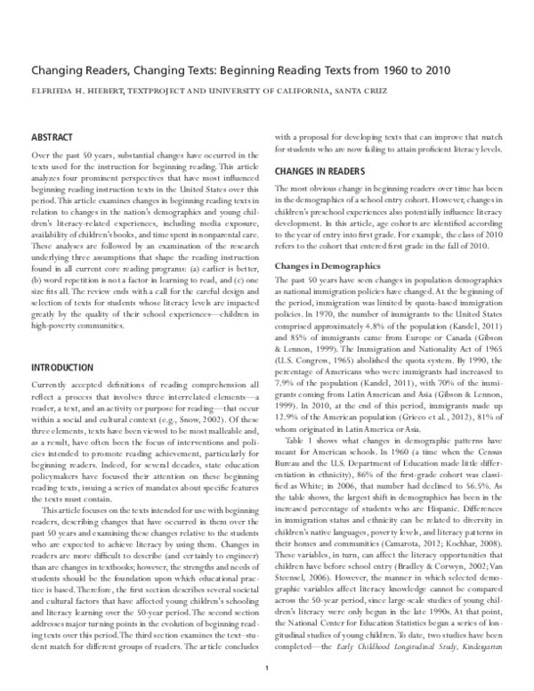(PDF) Changing Readers, Changing Texts: Beginning Reading Texts 1960 to ...