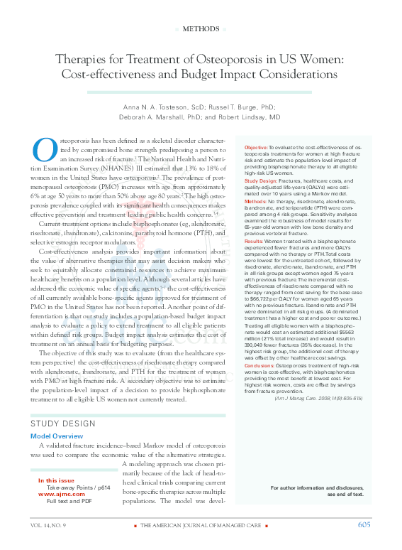 (PDF) Therapies for treatment of osteoporosis in US women: Cost ...