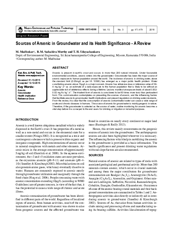 (PDF) Sources of Arsenic in Groundwater and its Health Significance - A ...