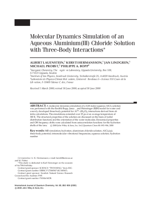 (PDF) Molecular dynamics simulation of an aqueous aluminium(III ...