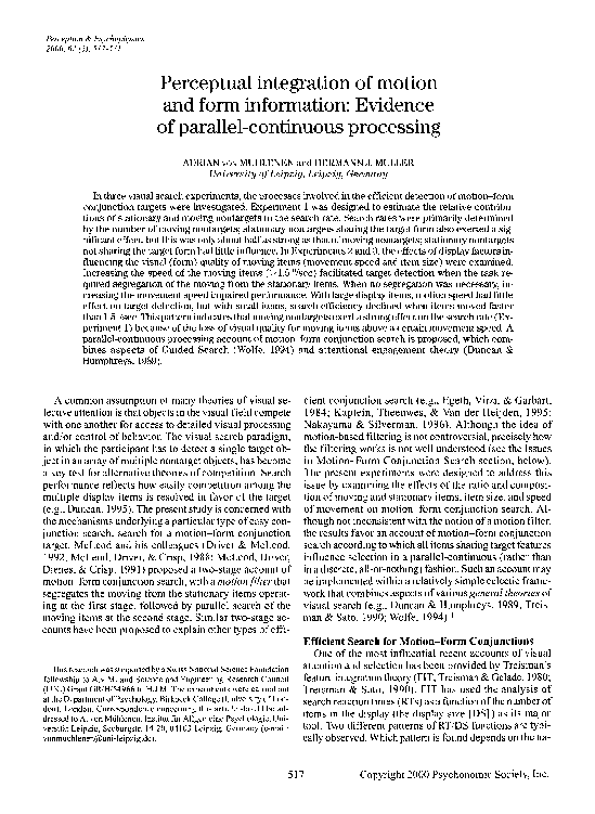 (PDF) Perceptual integration of motion and form information: Evidence ...