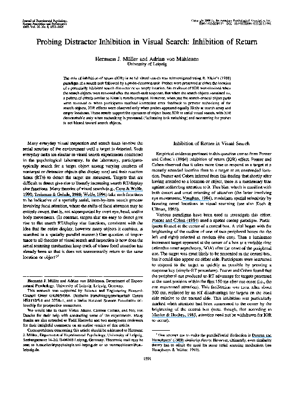 (PDF) Probing Distractor Inhibition in Visual Search: Inhibition of Return