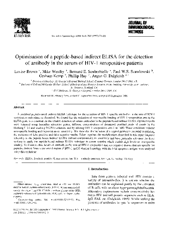 (PDF) Optimisation of a peptide-based indirect ELISA for the detection ...