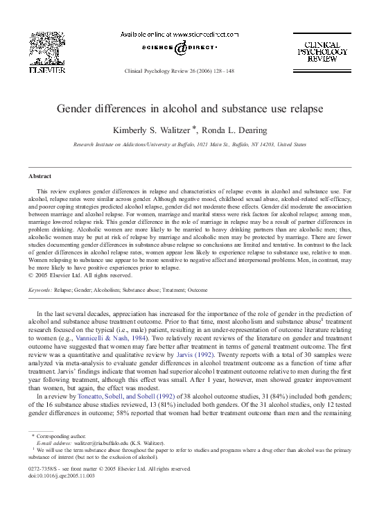 (PDF) Gender differences in alcohol and substance use relapse