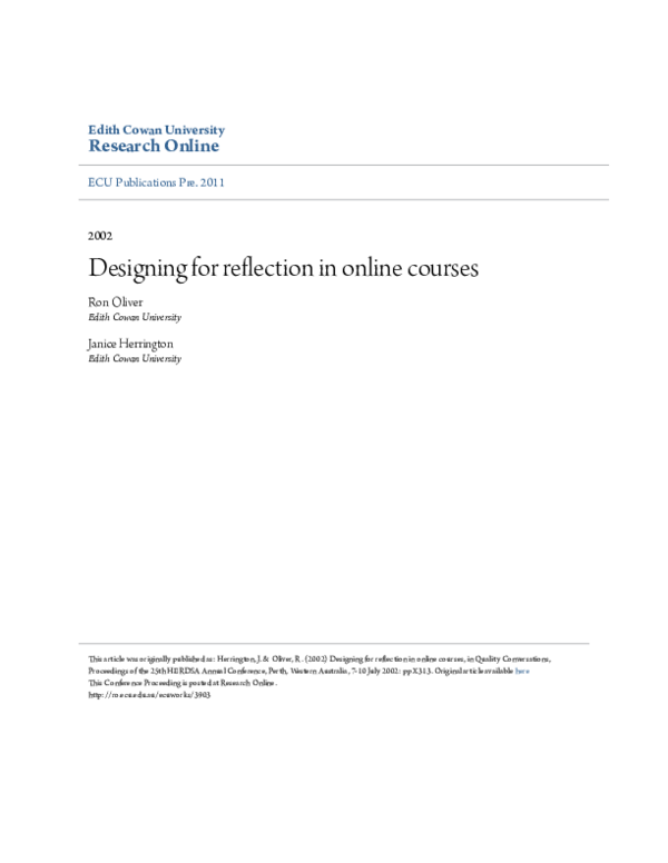 (PDF) Designing for reflection in online courses