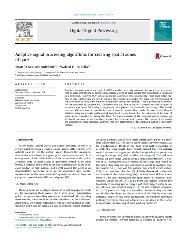 (PDF) Adaptive signal processing algorithms for creating spatial zones