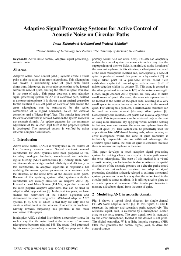 (PDF) Adaptive Signal Processing Systems for Active Control of Acoustic