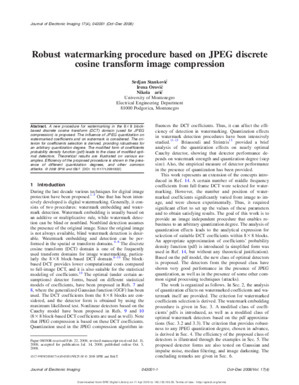(PDF) Robust watermarking procedure based on JPEG discrete cosine ...