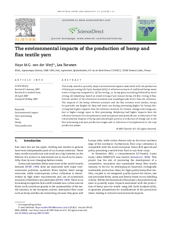 (PDF) The environmental impacts of the production of hemp and flax ...